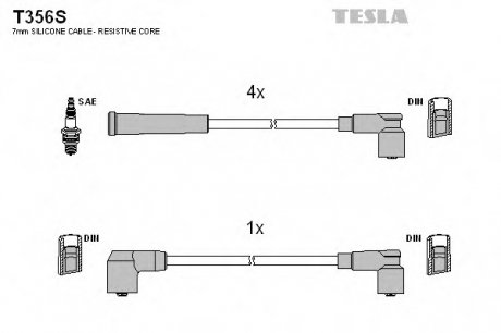 Провода зажигания ВАЗ 2108-099 силикон Tesla T356S (фото 1)