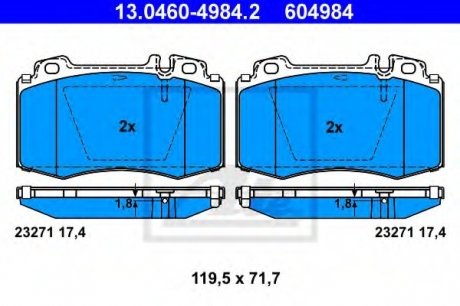Комплект гальмівних колодок, дискове гальмо ATE 13.0460-4984.2 (фото 1)