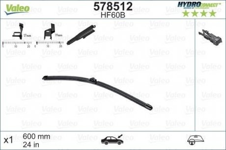 Щетка стеклоочистителя HF60B HydroConnect Front LHD 60cm x 1шт. Valeo 578512 (фото 1)