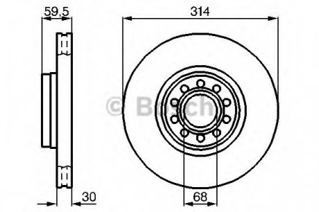 Тормозной диск передний (вентил.) AUDI A6, A8 94-02 (314*30) Bosch 0986478617 (фото 1)