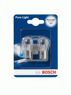 Лампа розжарювання P21/5W 12V 21/5W PURE LIGHT (blister 2 шт) (вир-во) Bosch 1 987 301 016 (фото 1)