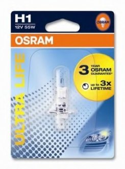 Лампа Ultra Life H1 55W 12V P14,5S (потроєний строк служби)(упаковка блістер) OSRAM 64150ULT-01B (фото 1)