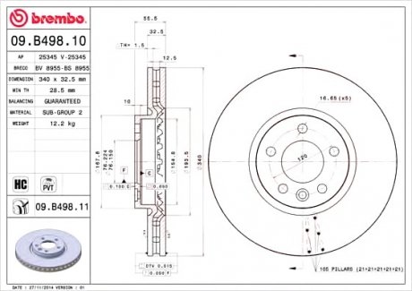Тормозной диск Painted disk BREMBO 09.B498.10 (фото 1)