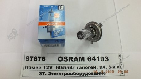 Лампа розжарювання H4 12V 60/55W P43T OSRAM 64193 (фото 1)
