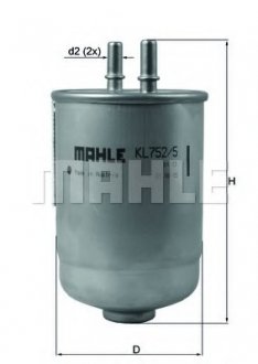 Фильтр топливный KL 752, 5D FILTERS Mahle KL 752/5D (фото 1)