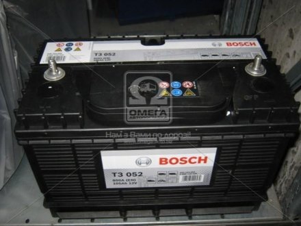 Акумулятор 105ah-12v (t3052) (330x172x240), l, en800 клеми тонкі по центру Bosch 0092T30520 (фото 1)