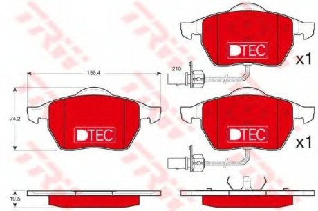 Комплект тормозных колодок, дисковый тормоз TRW GDB1307DTE (фото 1)