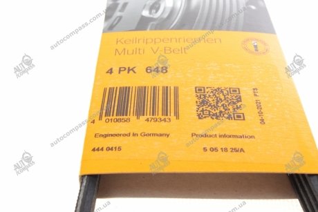 Ремінь полікліновий DAEWOO Matiz (M100) 0.8 (Вир-во) Contitech 4PK648