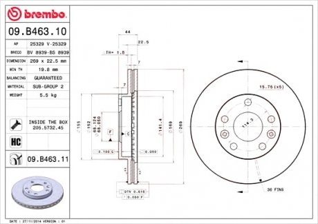Тормозной диск BREMBO 09.B463.10 (фото 1)