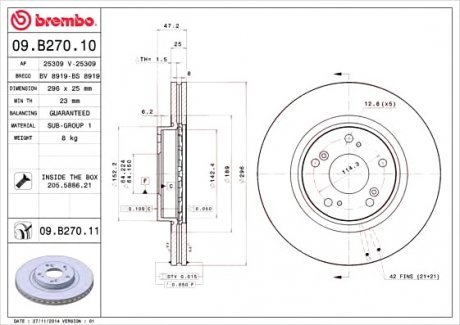Тормозной диск BREMBO 09.B270.10 (фото 1)
