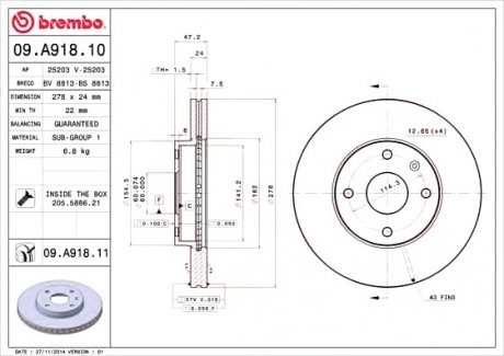 Тормозной диск BREMBO 09.A918.10 (фото 1)