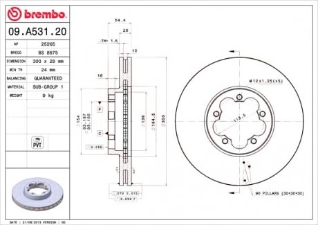 Гальмівний диск BREMBO 09.A531.20 (фото 1)