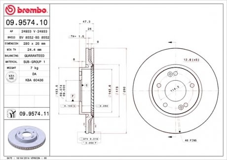 Тормозной диск BREMBO 09.9574.10 (фото 1)