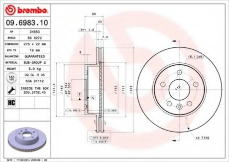 Тормозной диск BREMBO 09.6983.10 (фото 1)