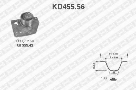 Ремонтний комплект для заміни паса газорозподільчого механізму NTN SNR KD455.56 (фото 1)