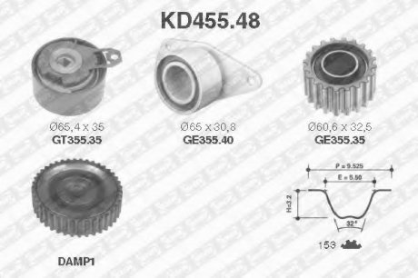 К-кт ГРМ (пас + 2 роліка + 1 шестерня) Renault Clio/Kangoo/Laguna/Megane NTN SNR KD455.48 (фото 1)