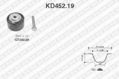 Рем. Комплект ГРМ: ремінь + ролики NTN SNR KD452.19 (фото 1)