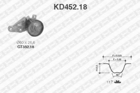 Рем. Комплект ГРМ: ремень + ролики NTN SNR KD452.18 (фото 1)