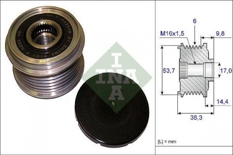 Шків пасу поліклинового метал. (GM 13258483) INA 535 0203 10 (фото 1)
