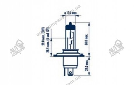 Лампа розжарювання H4 12V 60/55W P43t STANDARD blister 1шт (вир-во) NARVA 48881B1 (фото 1)