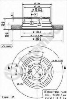 Тормозной диск БМВ 7 (е65) передний BREMBO 09.9355.11 (фото 1)