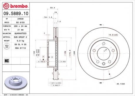 Тормозной диск вентилируемый BREMBO 09.5889.10 (фото 1)