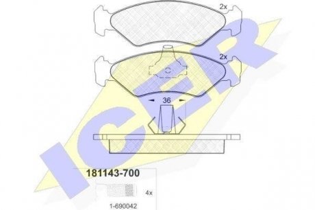 Комплект гальмівних колодок (дискових) ICER 181143700 (фото 1)