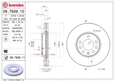 Тормозной диск BREMBO 09.7629.10 (фото 1)