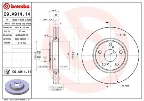Тормозной диск BREMBO 09.A914.14 (фото 1)
