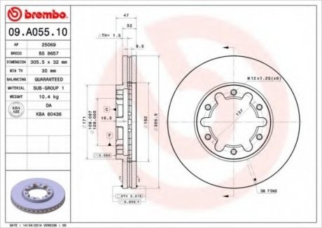 Тормозной диск BREMBO 09.A055.10 (фото 1)