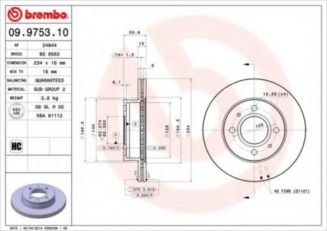 Гальмівний диск BREMBO 09.9753.10 (фото 1)