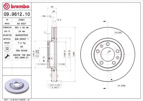 Тормозной диск BREMBO 09.9612.10 (фото 1)