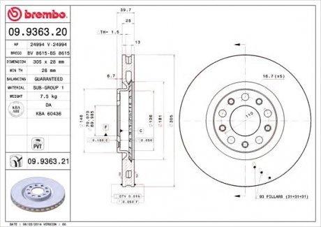 Тормозной диск BREMBO 09.9363.20 (фото 1)