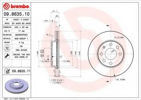 Тормозной диск BREMBO 09.8635.10 (фото 1)