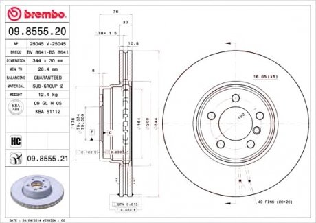 Тормозной диск BREMBO 09.8555.21 (фото 1)