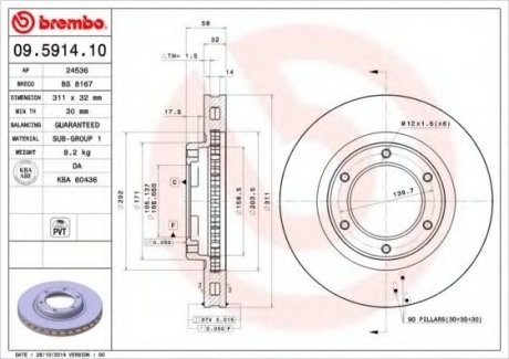 Гальмівний диск BREMBO 09.5914.10 (фото 1)