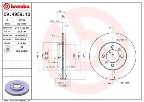 Тормозной диск BREMBO 09.4959.10 (фото 1)
