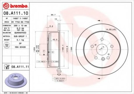 Диск гальмівний LEXU RX 350 03 - задн. (вир-во) BREMBO 08.A111.11 (фото 1)