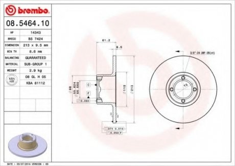 Гальмівний диск BREMBO 08.5464.10 (фото 1)