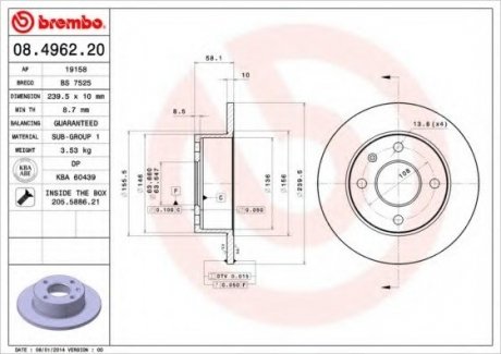 Тормозной диск BREMBO 08.4962.20 (фото 1)