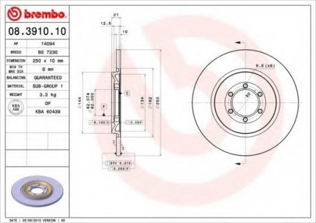 Тормозной диск BREMBO 08.3910.10 (фото 1)