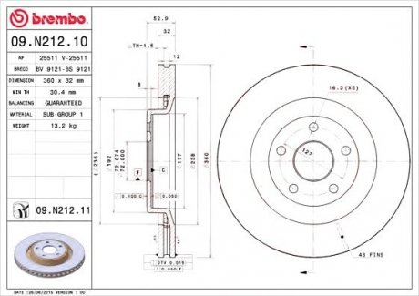 Гальмівний диск BREMBO 09.N212.11 (фото 1)