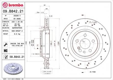 Гальмівний диск BREMBO 09.B842.21 (фото 1)