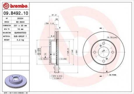Тормозной диск BREMBO 09.B492.10 (фото 1)