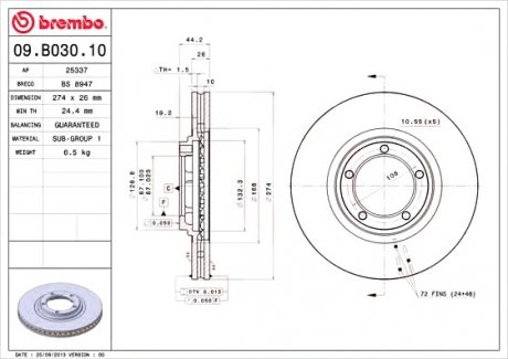 Гальмівний диск BREMBO 09.B030.10 (фото 1)