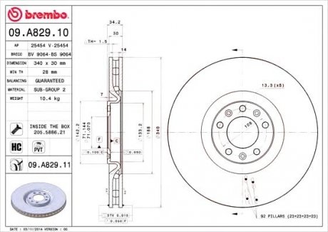 Гальмівний диск BREMBO 09.A829.11 (фото 1)