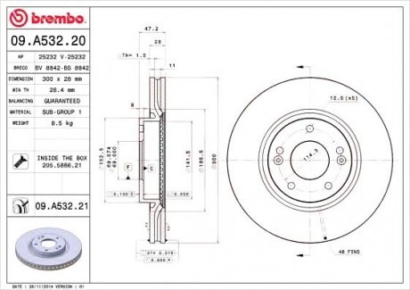 Гальмівний диск BREMBO 09.A532.21 (фото 1)