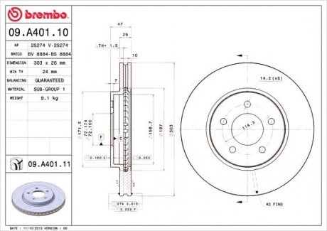Гальмівний диск BREMBO 09.A401.11 (фото 1)