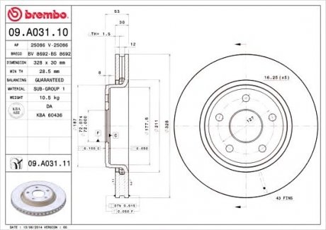 Тормозной диск BREMBO 09.A031.10 (фото 1)