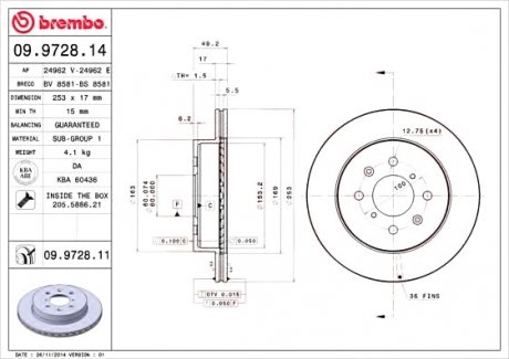 Тормозной диск BREMBO 09.9728.11 (фото 1)